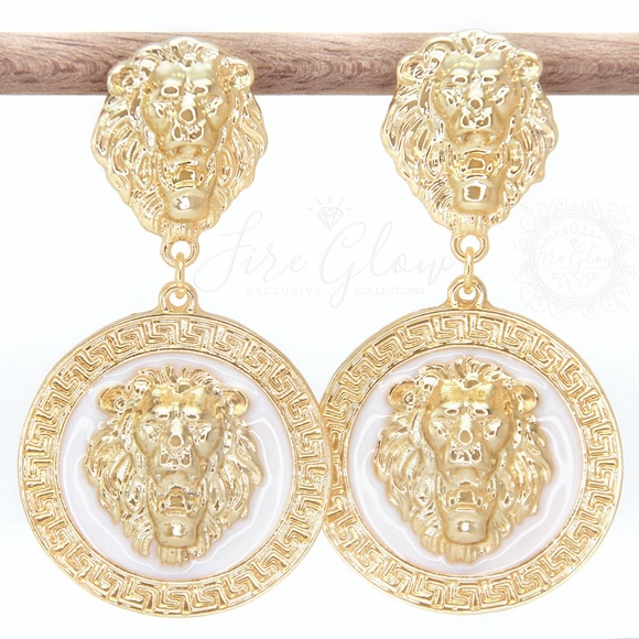 Black and Gold Tone Framed Lion Earrings - Picture 5 of 9